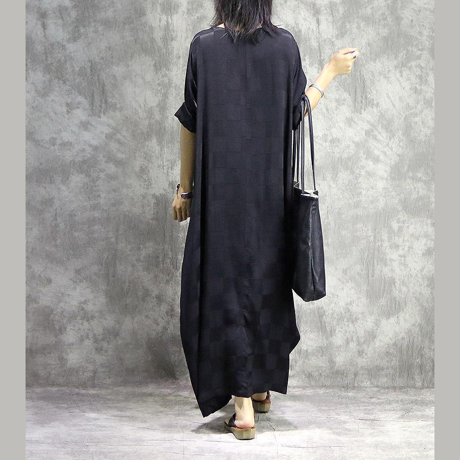 French o neck silk dresses Fabrics black Maxi Dress summer - Omychic