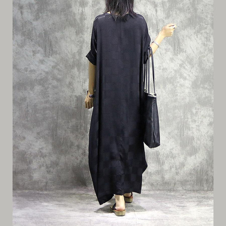 French o neck silk dresses Fabrics black Maxi Dress summer - Omychic