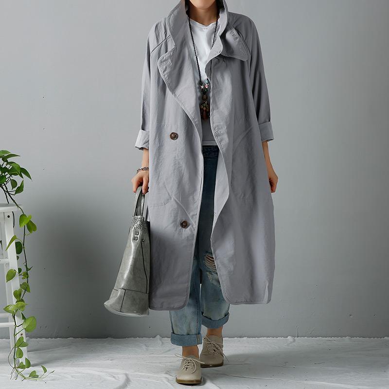 Gray cotton trend coats plus size windbreak - Omychic