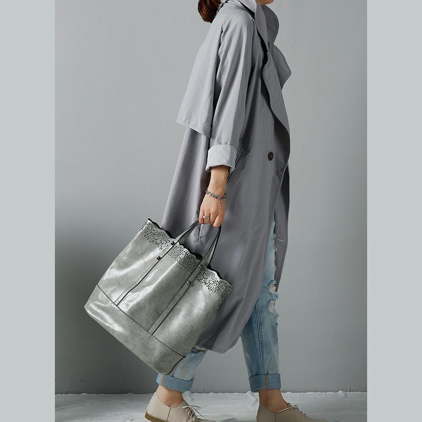 Gray cotton trend coats plus size windbreak - Omychic