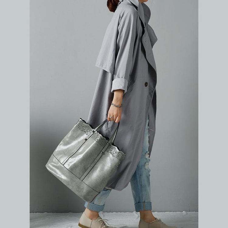 Gray cotton trend coats plus size windbreak - Omychic