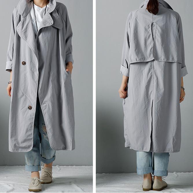 Gray cotton trend coats plus size windbreak - Omychic