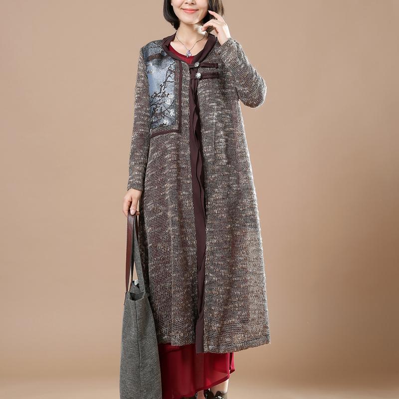 Gray patchwork long sweater coats plus size cardigans orignal design - Omychic