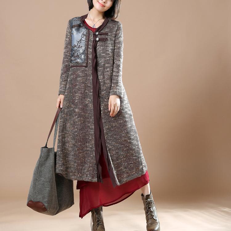 Gray patchwork long sweater coats plus size cardigans orignal design - Omychic