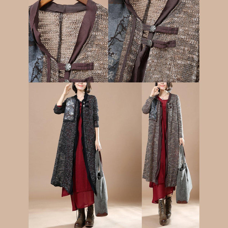 Gray patchwork long sweater coats plus size cardigans orignal design - Omychic