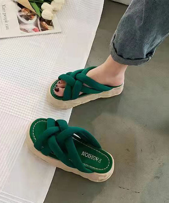 Green Slide Sandals Platform Boho Splicing Cross Strap Peep Toe