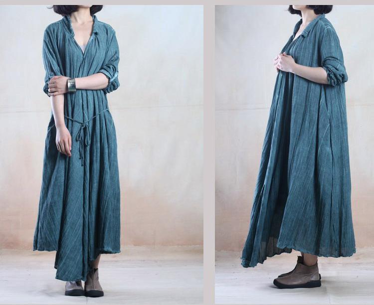 Green spring linen coat maxi dress causal caftan - Omychic