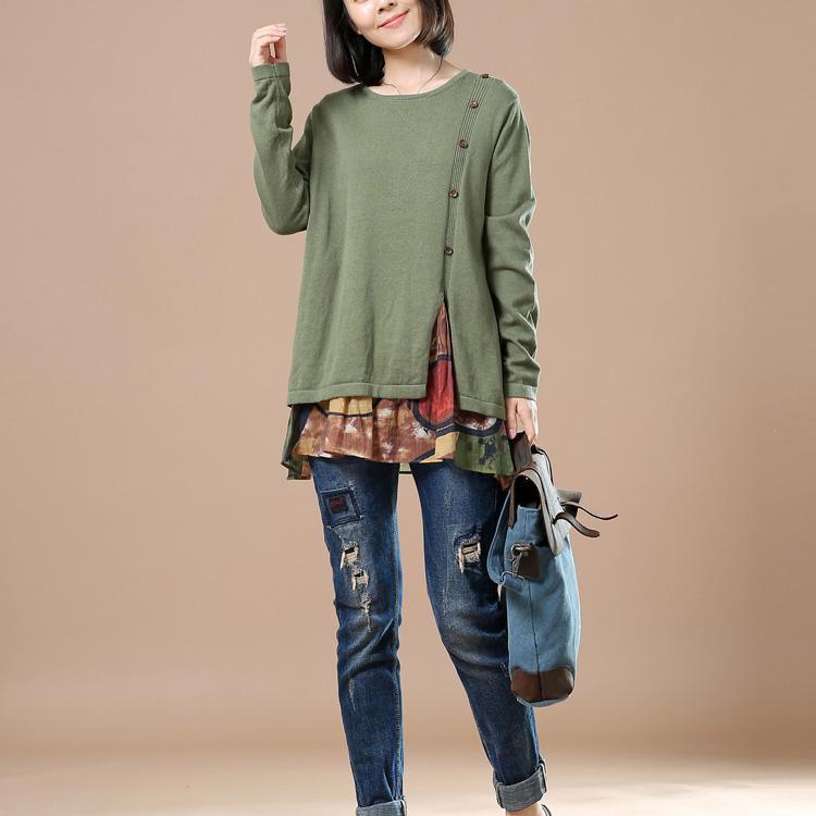 Green sweaters woman layerd knitted tops - Omychic