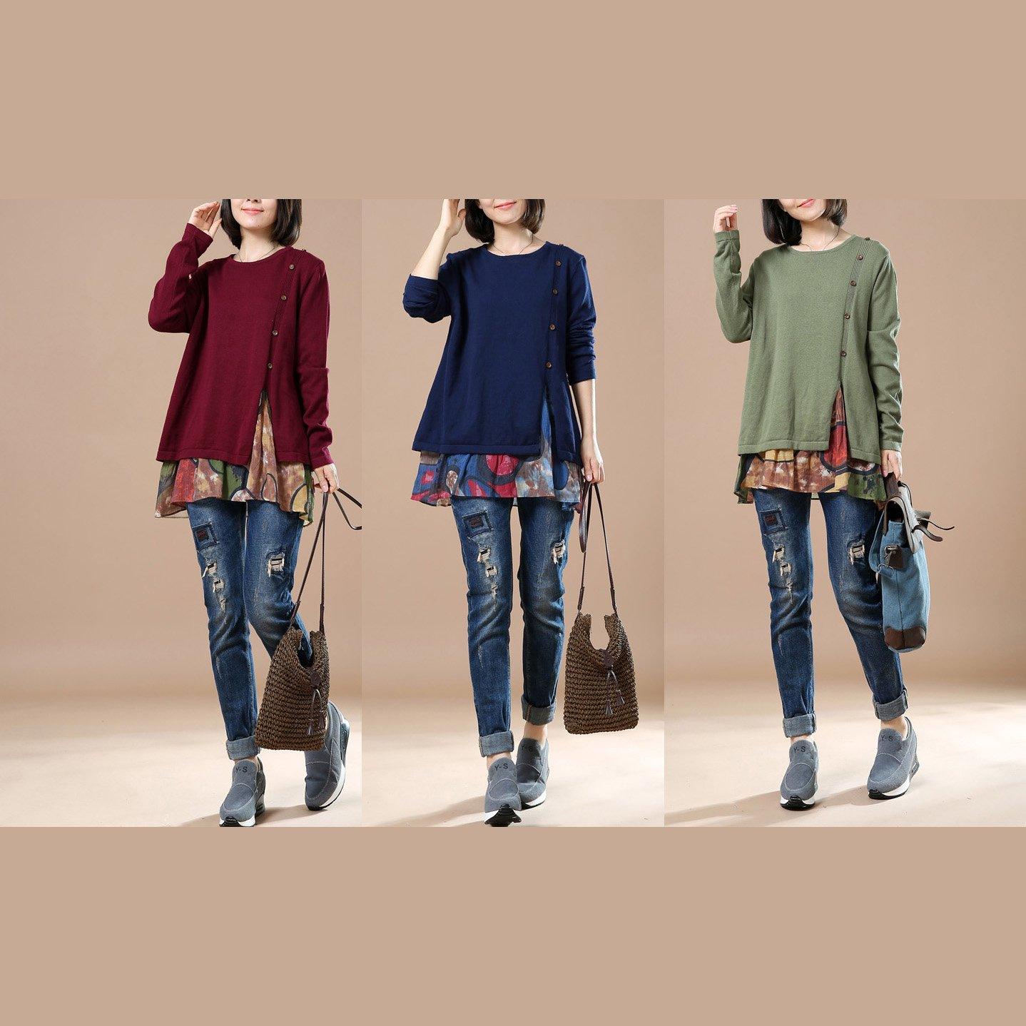 Green sweaters woman layerd knitted tops - Omychic