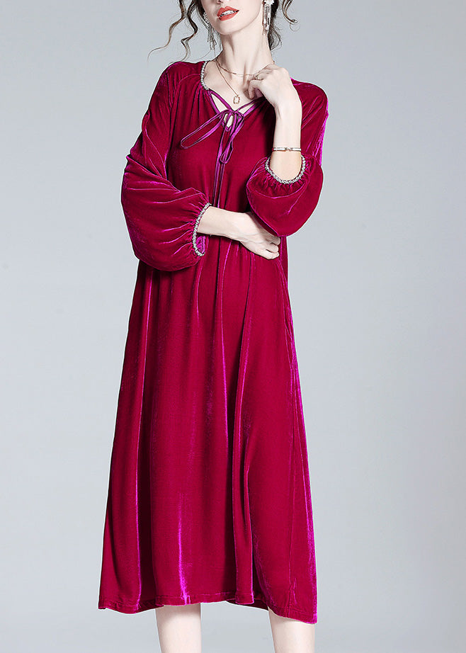 artisanal red maxi dress Handmade V Neck Neck Tie Solid Velour Spring – Omychic homedecor This intricate workmanship ensures 'Everly' Holly Red Mesh Size:W40 L32
