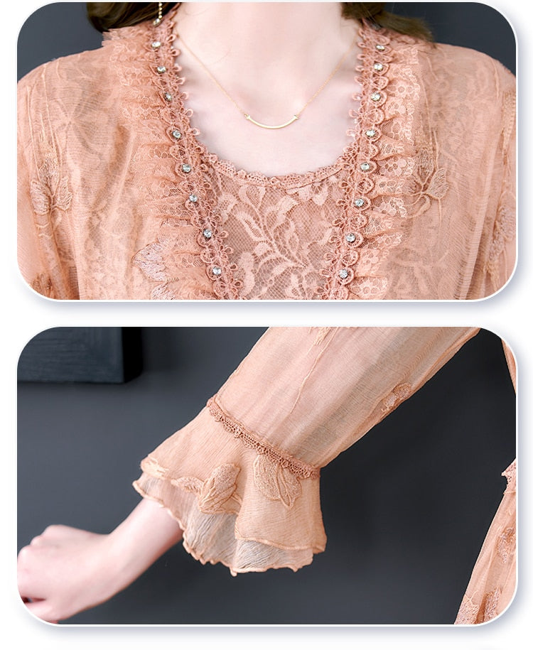 Loose Natural Silk Floral Embroidered Midi Dress