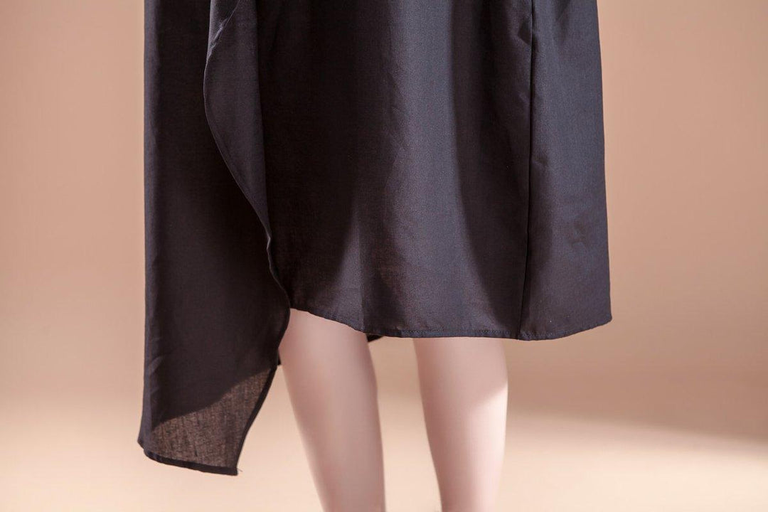 Short Sleeve High-low Hem Summer Casual Black Dress - Omychic