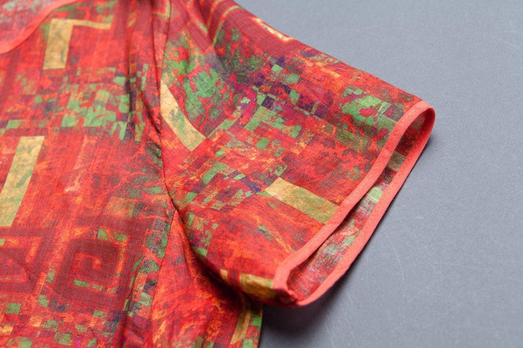 Short Sleeve Slit Summer Printed Casual Dress - Omychic