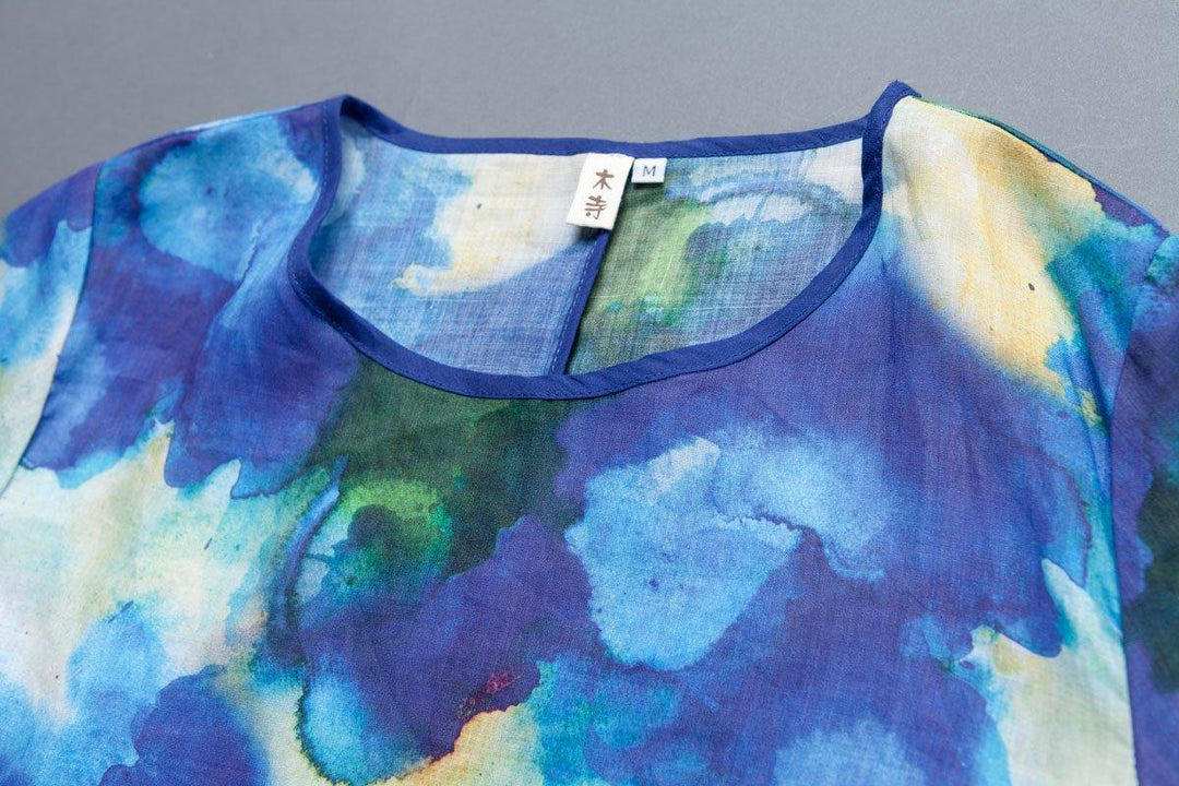 Short Sleeve Slit Summer Casual Printed Dress - Omychic