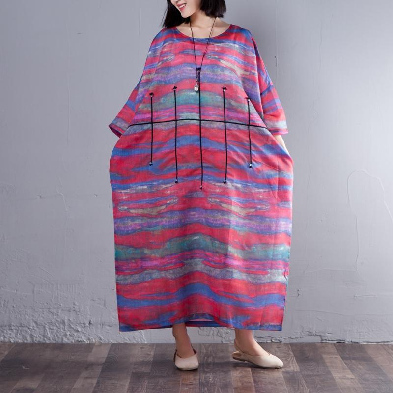 Printed Three Quarter Sleeve Round Neck Women Dress - Omychic