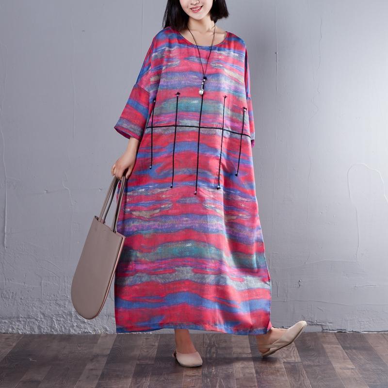 Printed Three Quarter Sleeve Round Neck Women Dress - Omychic