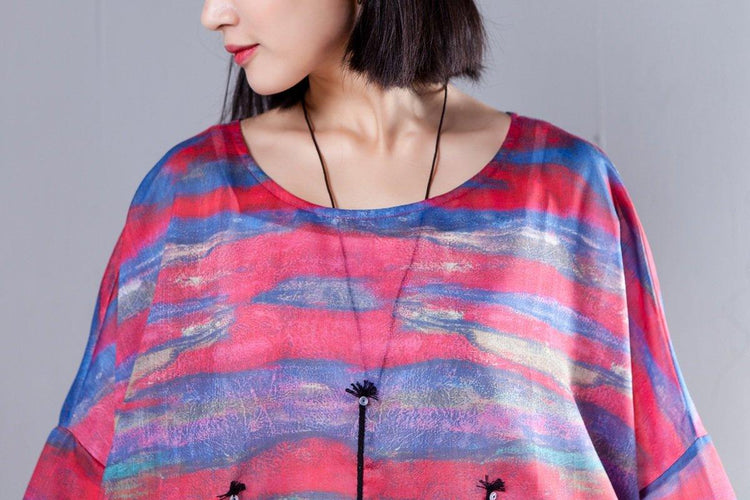 Printed Three Quarter Sleeve Round Neck Women Dress - Omychic