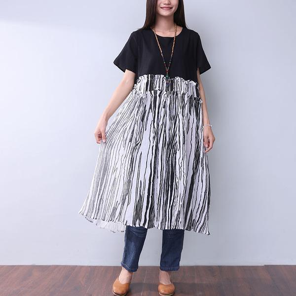 Summer Printing Women Folded Splicing White Dress - Omychic