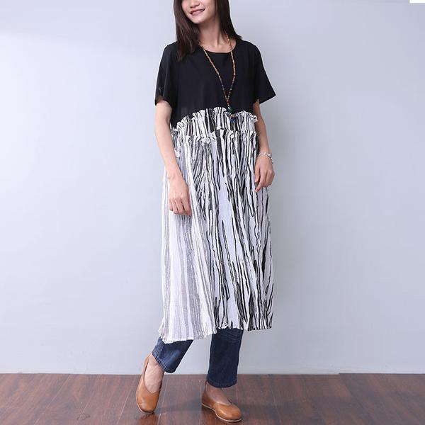 Summer Printing Women Folded Splicing White Dress - Omychic