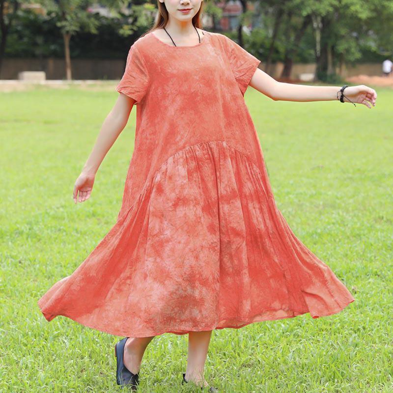 Summer Short Sleeve Dyeing Orange Dress For Women - Omychic