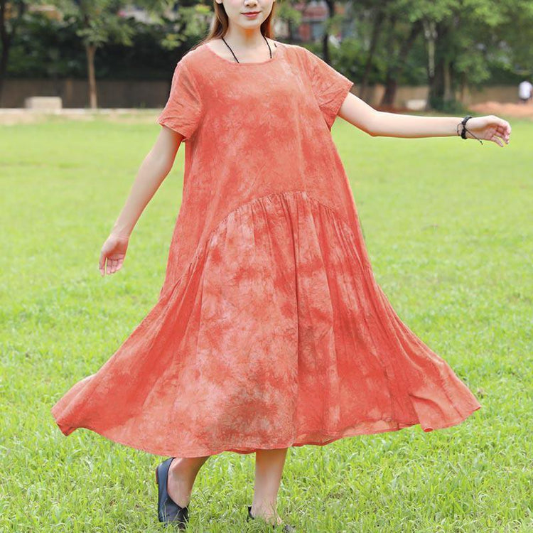 Summer Short Sleeve Dyeing Orange Dress For Women - Omychic