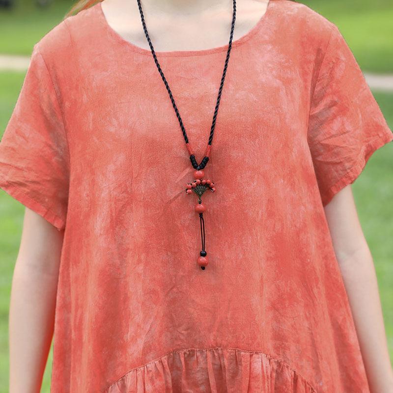 Summer Short Sleeve Dyeing Orange Dress For Women - Omychic
