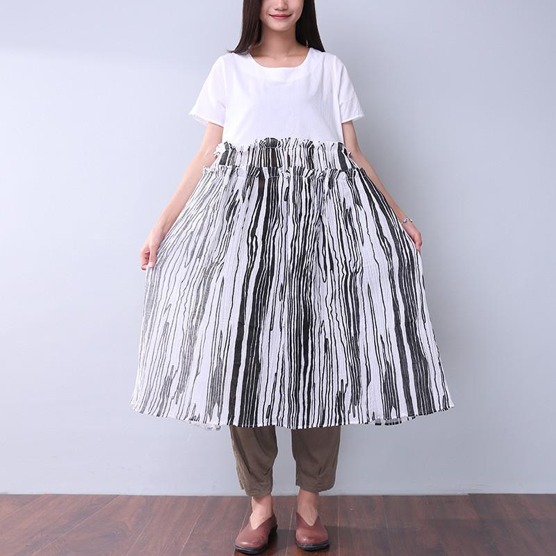 Summer Printing Women Folded Splicing White Dress - Omychic