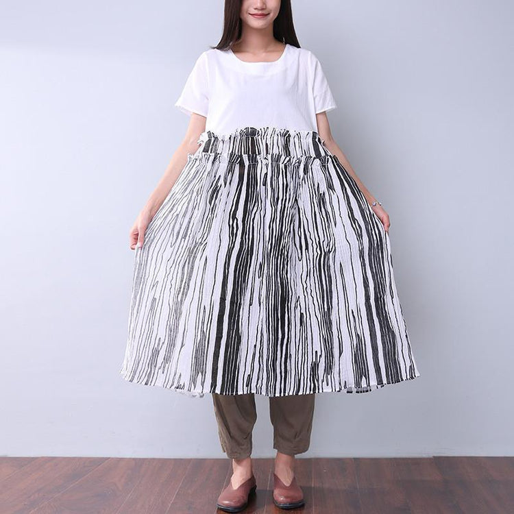 Summer Printing Women Folded Splicing White Dress - Omychic