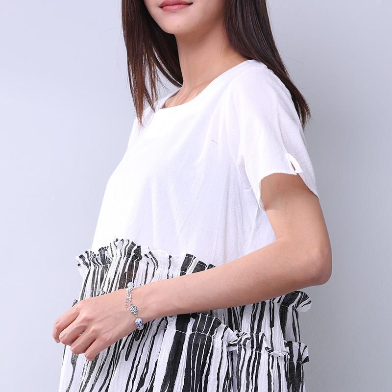 Summer Printing Women Folded Splicing White Dress - Omychic