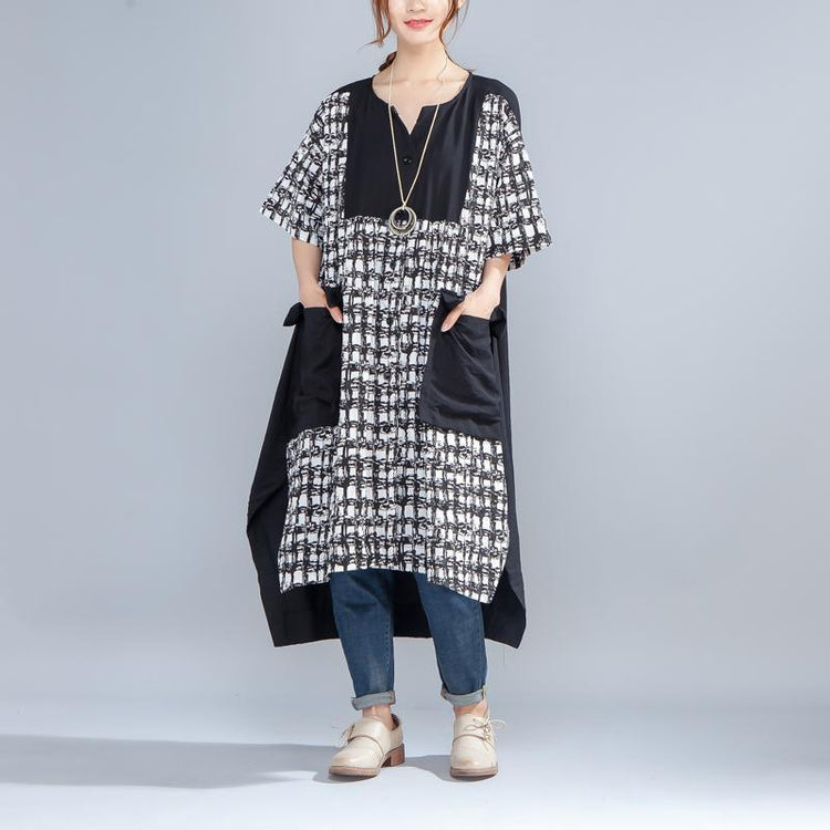 Summer Single Breasted Short Sleeve Splicing Irregular Dress - Omychic