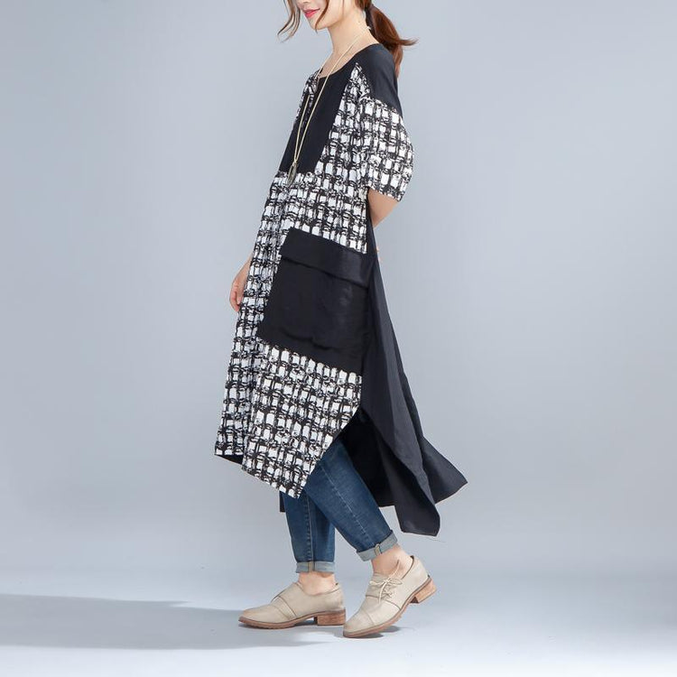 Summer Single Breasted Short Sleeve Splicing Irregular Dress - Omychic