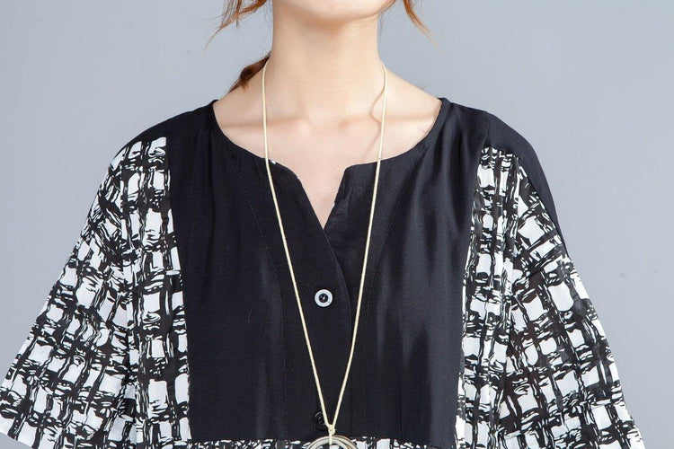 Summer Single Breasted Short Sleeve Splicing Irregular Dress - Omychic
