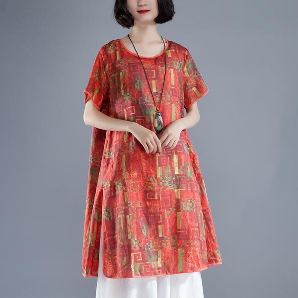 Short Sleeve Slit Summer Casual Printed Dress - Omychic