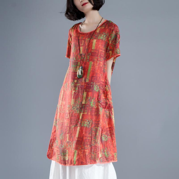 Short Sleeve Slit Summer Printed Casual Dress - Omychic