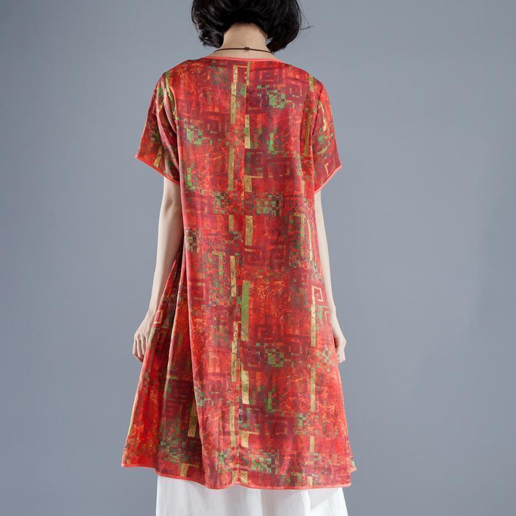 Short Sleeve Slit Summer Printed Casual Dress - Omychic