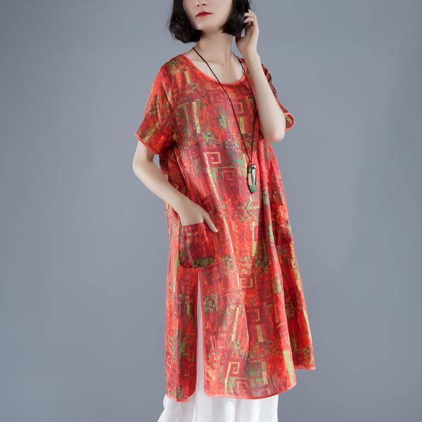 Short Sleeve Slit Summer Casual Printed Dress - Omychic