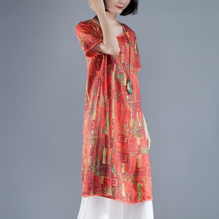 Short Sleeve Slit Summer Printed Casual Dress - Omychic