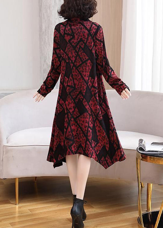 Italian Red Asymmetrical Print Patchwork Cotton Dresses Spring