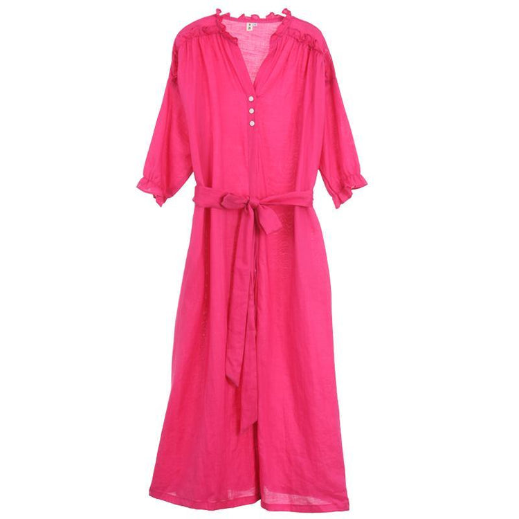 Linen Vintage Lace-Up Solid Women Dress - Omychic