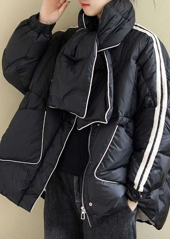 Loose Black Zippered Pockets Loose Winter Duck Down Coat