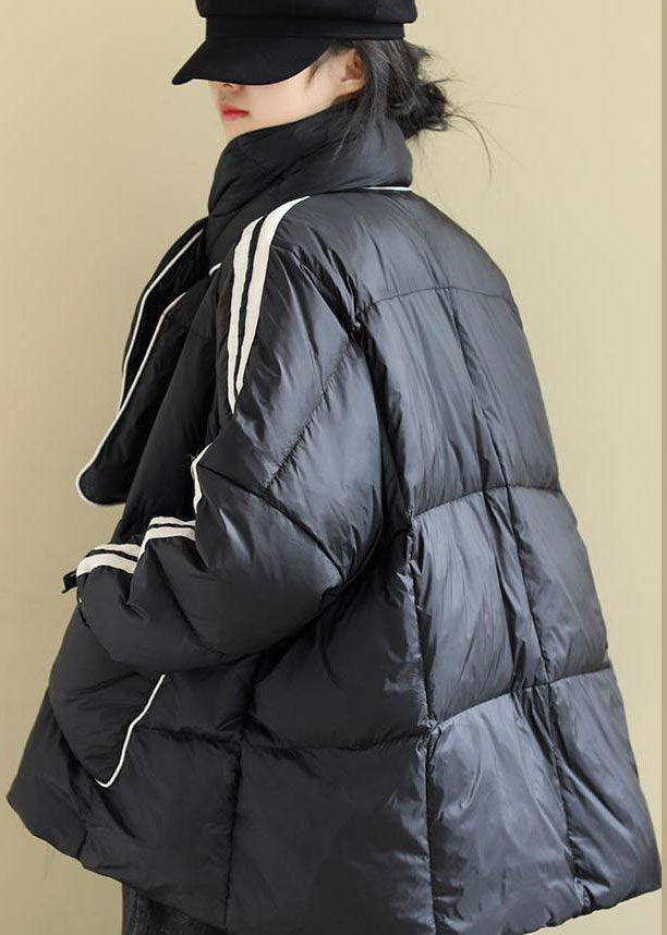 Loose Black Zippered Pockets Loose Winter Duck Down Coat