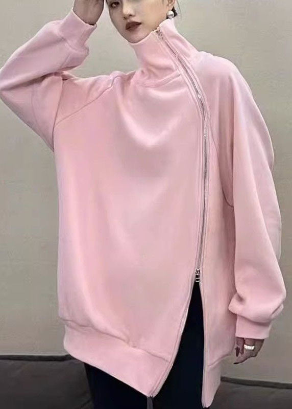 Loose Long Sleeve Turtleneck Plaid Zipper Casual Regular Sweatshirt