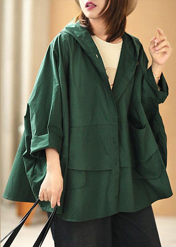 Modern Black Loose Button Pockets Fall Hoodie Coat - Omychic