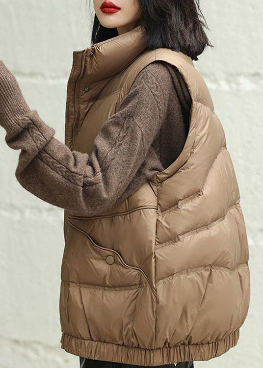Modern Coffee Stand Collar Oversized Thick Duck Down Vest Winter