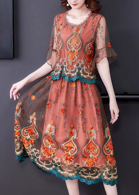 Modern Orange Embroideried Patchwork Tulle Dresses Summer