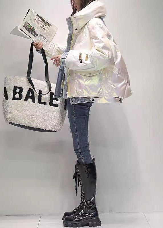 Modern White Denim Patchwork Original Design cotton blend Puffers Jackets Winter