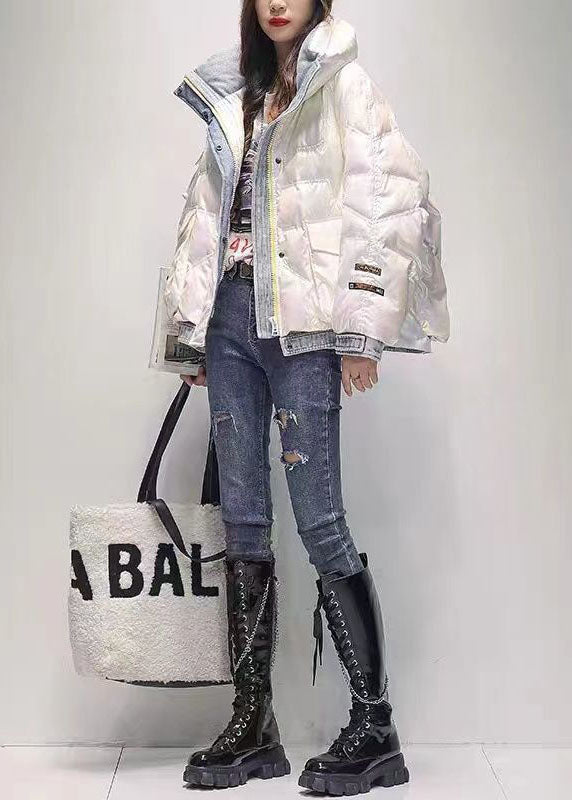 Modern White Denim Patchwork Original Design cotton blend Puffers Jackets Winter