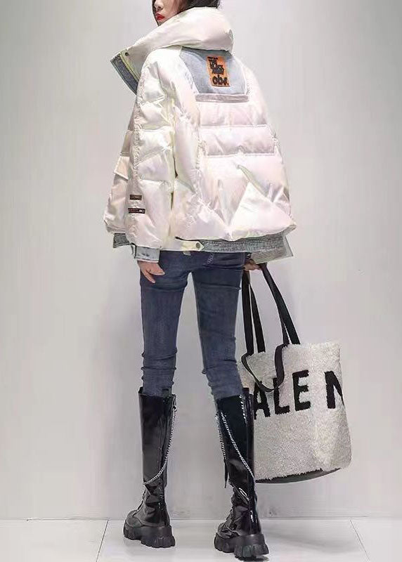 Modern White Denim Patchwork Original Design cotton blend Puffers Jackets Winter