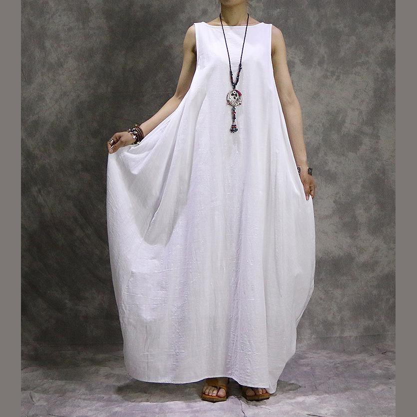 Modern O Neck Cotton Linen Outfit Boutique Photography White Traveling Dress Summer - Omychic