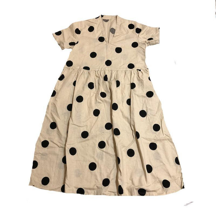 Natural V Neck Wrinkled Spring Tunics Work Outfits Dotted Long Dresses - Omychic